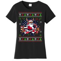 Santa Reindeer Play American Football Ugly Christmas Women's T-Shirt