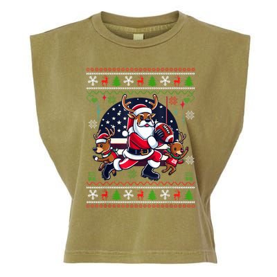 Santa Reindeer Play American Football Ugly Christmas Garment-Dyed Women's Muscle Tee