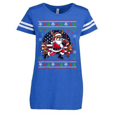 Santa Reindeer Play American Football Ugly Christmas Enza Ladies Jersey Football T-Shirt