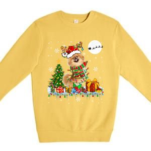 Santa Reindeer Pekingese Christmas Tree Lights Dog Owner Gift Premium Crewneck Sweatshirt