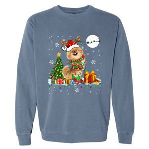 Santa Reindeer Pekingese Christmas Tree Lights Dog Owner Gift Garment-Dyed Sweatshirt