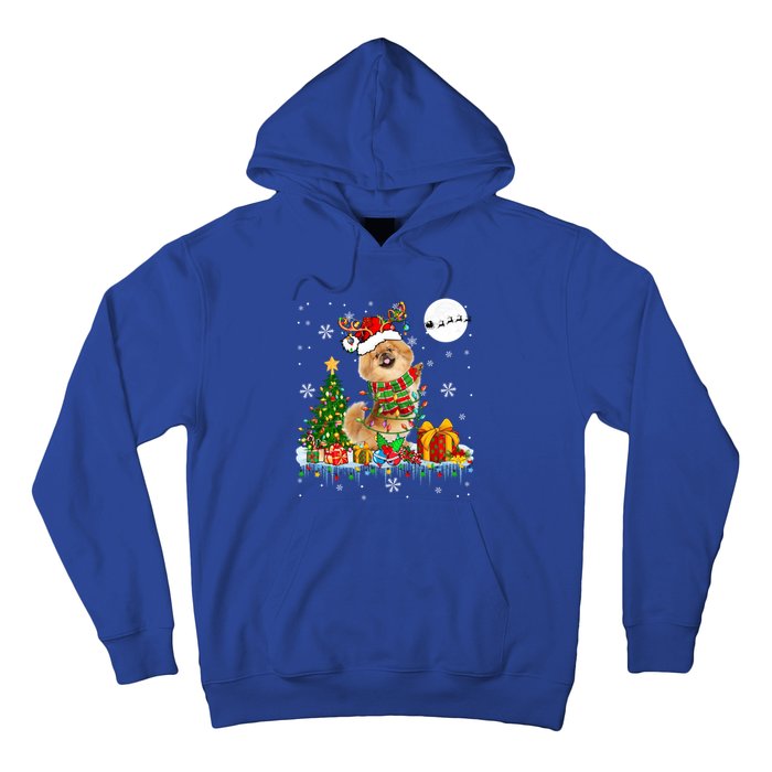 Santa Reindeer Pekingese Christmas Tree Lights Dog Owner Gift Hoodie