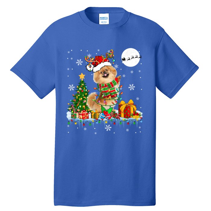 Santa Reindeer Pekingese Christmas Tree Lights Dog Owner Gift Tall T-Shirt