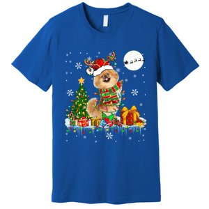 Santa Reindeer Pekingese Christmas Tree Lights Dog Owner Gift Premium T-Shirt