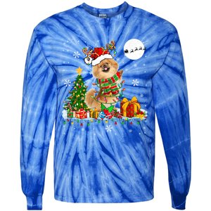 Santa Reindeer Pekingese Christmas Tree Lights Dog Owner Gift Tie-Dye Long Sleeve Shirt