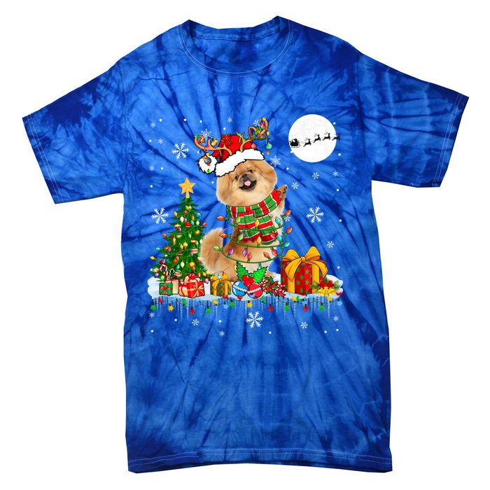 Santa Reindeer Pekingese Christmas Tree Lights Dog Owner Gift Tie-Dye T-Shirt