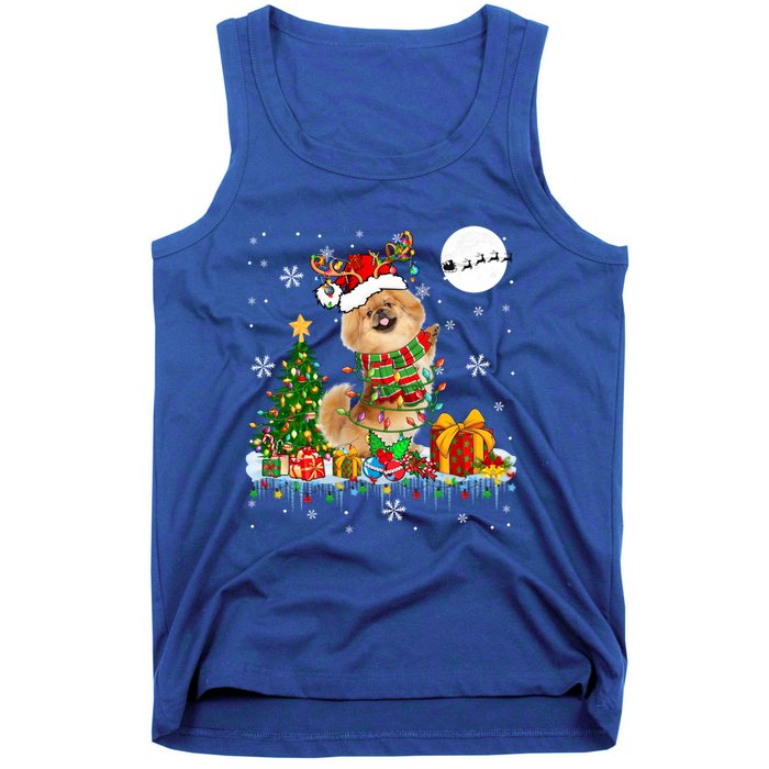 Santa Reindeer Pekingese Christmas Tree Lights Dog Owner Gift Tank Top