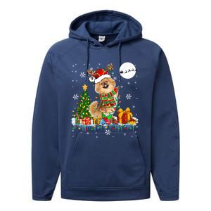 Santa Reindeer Pekingese Christmas Tree Lights Dog Owner Gift Performance Fleece Hoodie