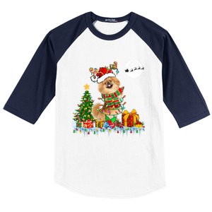 Santa Reindeer Pekingese Christmas Tree Lights Dog Owner Gift Baseball Sleeve Shirt