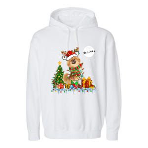 Santa Reindeer Pekingese Christmas Tree Lights Dog Owner Gift Garment-Dyed Fleece Hoodie