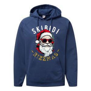 Skibid.I Rizzmas Retro Santa Hat Cool Christmas Graphic Performance Fleece Hoodie