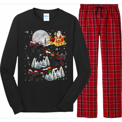 Santa Riding Reindeer Black Labrador Retriever Sleigh Xmas Gift Long Sleeve Pajama Set