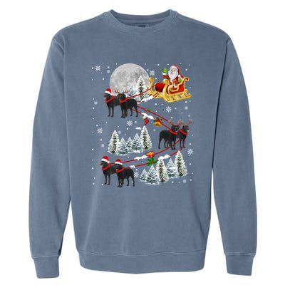 Santa Riding Reindeer Black Labrador Retriever Sleigh Xmas Gift Garment-Dyed Sweatshirt