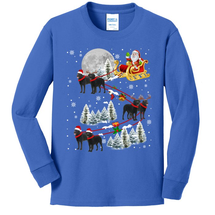 Santa Riding Reindeer Black Labrador Retriever Sleigh Xmas Gift Kids Long Sleeve Shirt