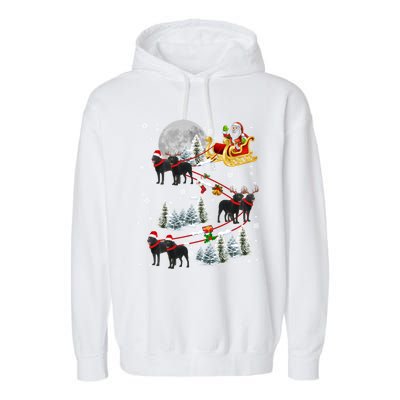 Santa Riding Reindeer Black Labrador Retriever Sleigh Xmas Gift Garment-Dyed Fleece Hoodie