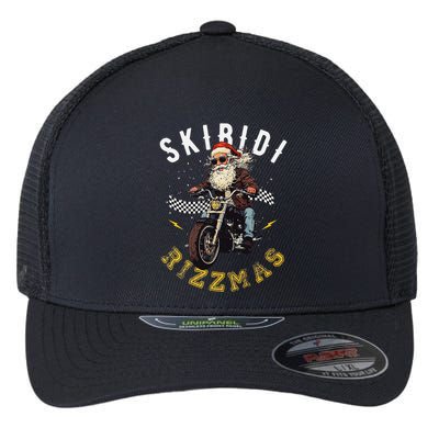 Skibid.I Rizzmas Retro Santa Hat Cool Bike Christmas Graphic Flexfit Unipanel Trucker Cap