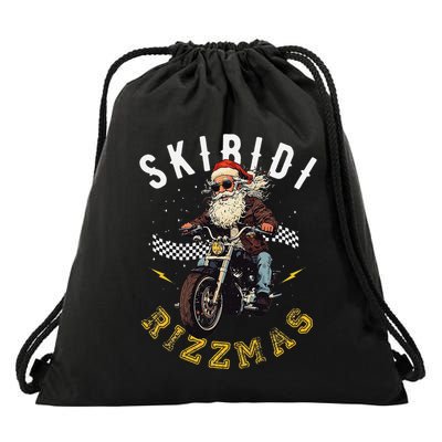 Skibid.I Rizzmas Retro Santa Hat Cool Bike Christmas Graphic Drawstring Bag