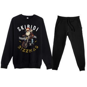 Skibid.I Rizzmas Retro Santa Hat Cool Bike Christmas Graphic Premium Crewneck Sweatsuit Set