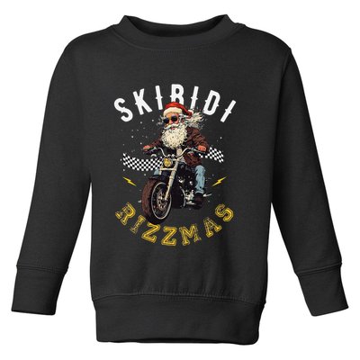 Skibid.I Rizzmas Retro Santa Hat Cool Bike Christmas Graphic Toddler Sweatshirt