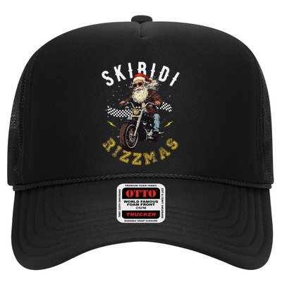 Skibid.I Rizzmas Retro Santa Hat Cool Bike Christmas Graphic Trucker Hat