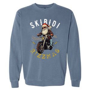 Skibid.I Rizzmas Retro Santa Hat Cool Bike Christmas Graphic Garment-Dyed Sweatshirt