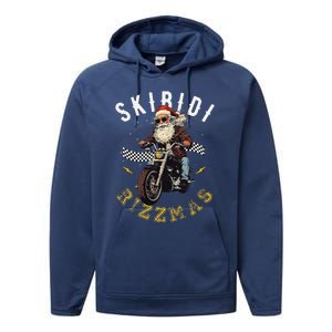 Skibid.I Rizzmas Retro Santa Hat Cool Bike Christmas Graphic Performance Fleece Hoodie