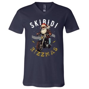 Skibid.I Rizzmas Retro Santa Hat Cool Bike Christmas Graphic V-Neck T-Shirt