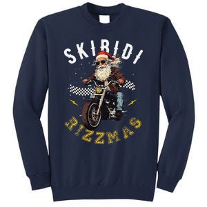 Skibid.I Rizzmas Retro Santa Hat Cool Bike Christmas Graphic Tall Sweatshirt