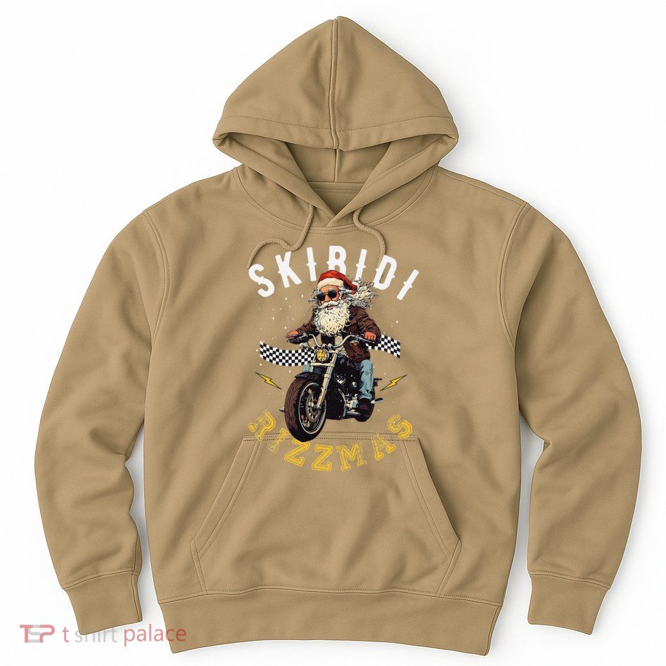 Skibid.I Rizzmas Retro Santa Hat Cool Bike Christmas Graphic Hoodie