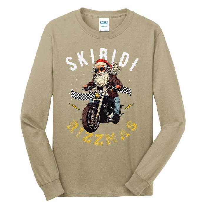 Skibid.I Rizzmas Retro Santa Hat Cool Bike Christmas Graphic Tall Long Sleeve T-Shirt