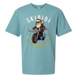 Skibid.I Rizzmas Retro Santa Hat Cool Bike Christmas Graphic Sueded Cloud Jersey T-Shirt