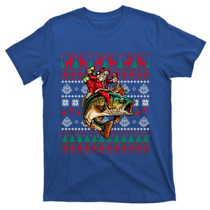 Santa Riding Reindeer Bass Fish Christmas Costume Fishing Cool Gift T-Shirt