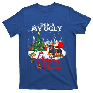 Santa Riding Rottweiler This Is My Ugly Christmas Sweater Funny Gift T-Shirt