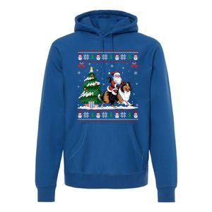 Santa Riding Rough Collie Dog Tree Lighting Christmas Pajama Gift Premium Hoodie