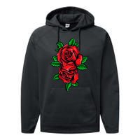 Single Red Rose Pocket Flower Romantic Love Pocket Performance Fleece Hoodie