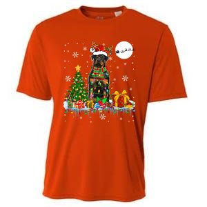 Santa Reindeer Rottweiler Christmas Tree Lights Dog Owner Gift Cooling Performance Crew T-Shirt