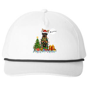 Santa Reindeer Rottweiler Christmas Tree Lights Dog Owner Gift Snapback Five-Panel Rope Hat