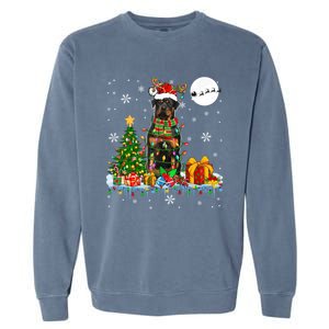 Santa Reindeer Rottweiler Christmas Tree Lights Dog Owner Gift Garment-Dyed Sweatshirt