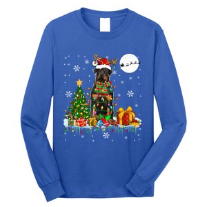 Santa Reindeer Rottweiler Christmas Tree Lights Dog Owner Gift Long Sleeve Shirt