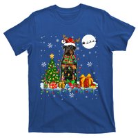 Santa Reindeer Rottweiler Christmas Tree Lights Dog Owner Gift T-Shirt