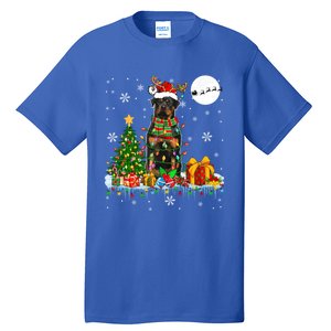 Santa Reindeer Rottweiler Christmas Tree Lights Dog Owner Gift Tall T-Shirt