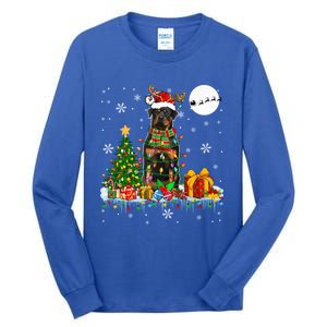 Santa Reindeer Rottweiler Christmas Tree Lights Dog Owner Gift Tall Long Sleeve T-Shirt