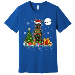 Santa Reindeer Rottweiler Christmas Tree Lights Dog Owner Gift Premium T-Shirt