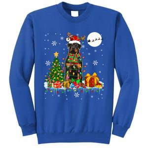 Santa Reindeer Rottweiler Christmas Tree Lights Dog Owner Gift Tall Sweatshirt