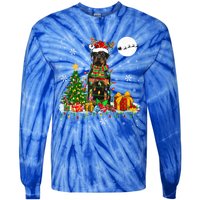 Santa Reindeer Rottweiler Christmas Tree Lights Dog Owner Gift Tie-Dye Long Sleeve Shirt