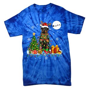 Santa Reindeer Rottweiler Christmas Tree Lights Dog Owner Gift Tie-Dye T-Shirt