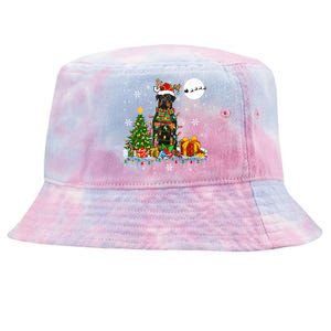 Santa Reindeer Rottweiler Christmas Tree Lights Dog Owner Gift Tie-Dyed Bucket Hat