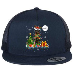 Santa Reindeer Rottweiler Christmas Tree Lights Dog Owner Gift Flat Bill Trucker Hat