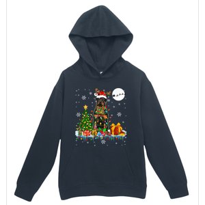 Santa Reindeer Rottweiler Christmas Tree Lights Dog Owner Gift Urban Pullover Hoodie