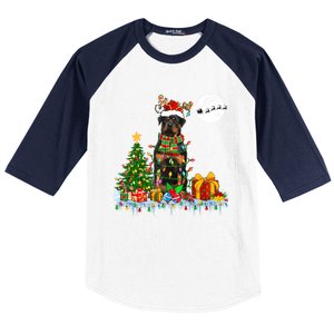 Santa Reindeer Rottweiler Christmas Tree Lights Dog Owner Gift Baseball Sleeve Shirt